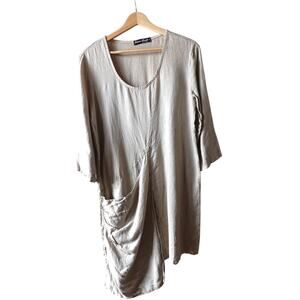 Womens 100% Linen Tunic Top Dress Small Lagenlook Natural Minimal Earthy Italy